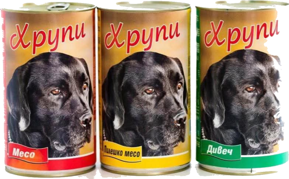 Консерви Хрупи за кучета 1250 g — пиле, дивеч, месо